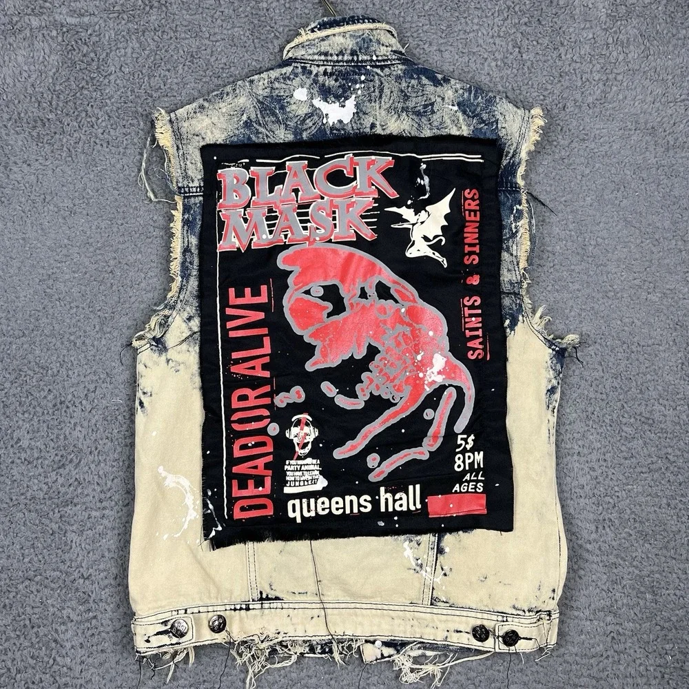 Imperious Vest Mens Lg Denim Distressed Rock N Roll Y2K Acid Wash Streetwear 90s